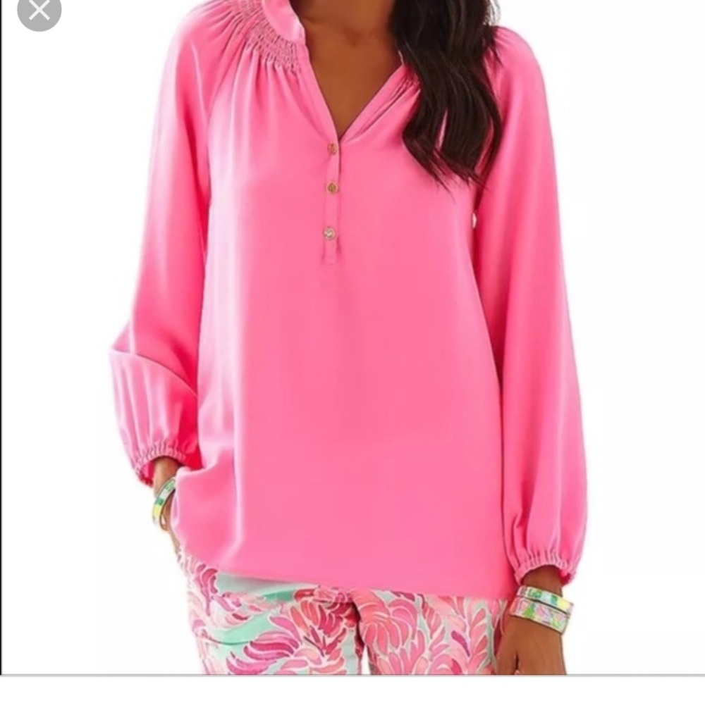 Lilly Pulitzer elaa top 💯% silk pink